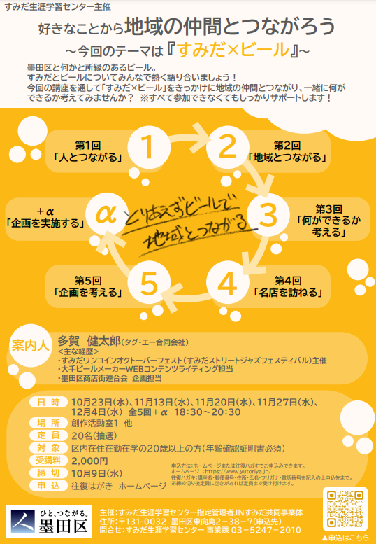 【追加募集開始！】好きなことから地域の仲間とつながろう　～今回のテーマは「すみだ×ビール」～